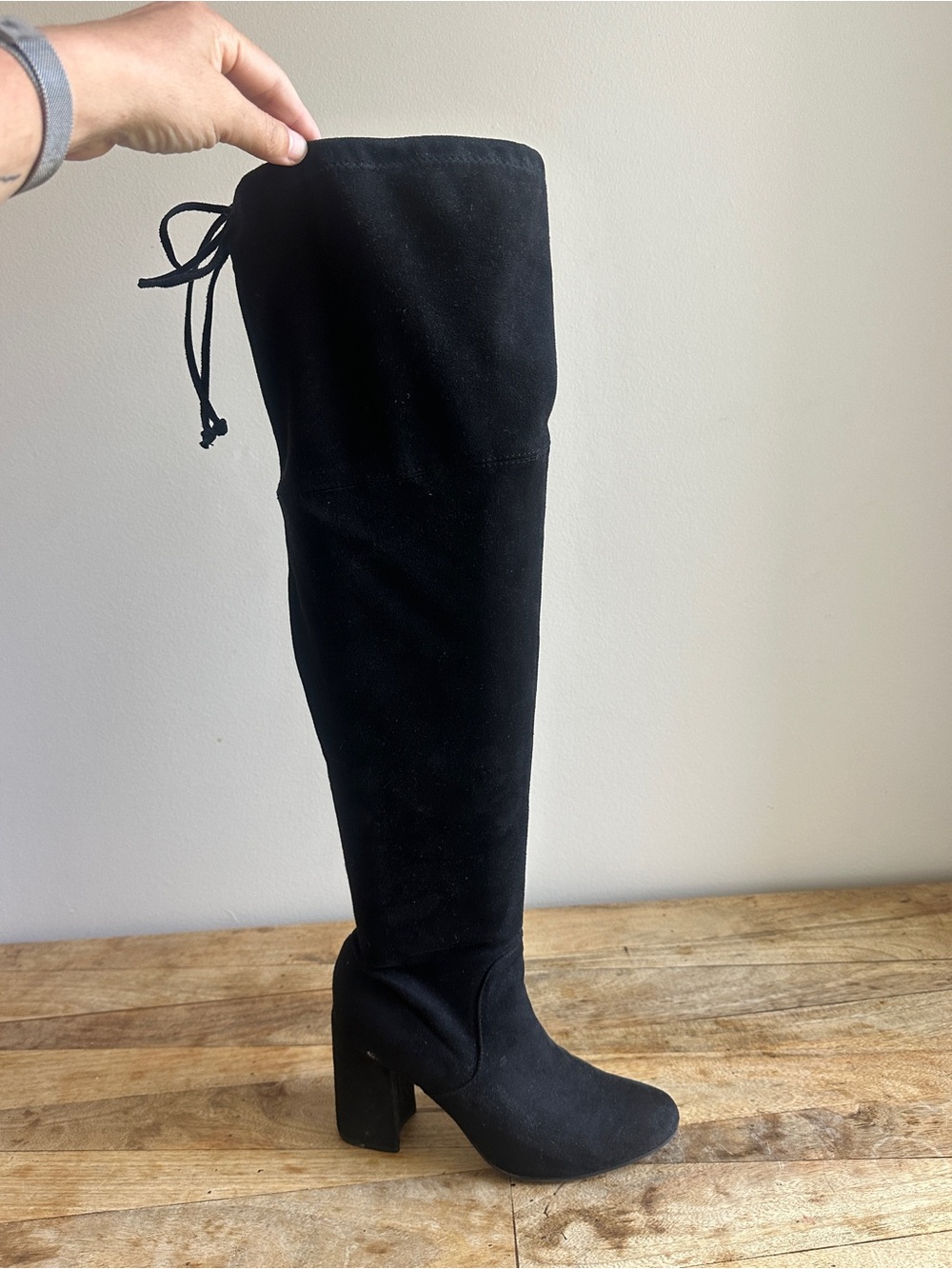 Women's Over-the-Knee Block Heel Boots - Black Suede